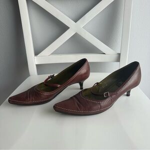 Italian Designer Keyté Kté Pointed Toe Mary Jane Kitten Heels w/ Buckle in Brown